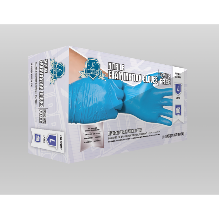 Empress Exam Grade Nitrile Glove Blue Powder Free Large 10 / 100 cs