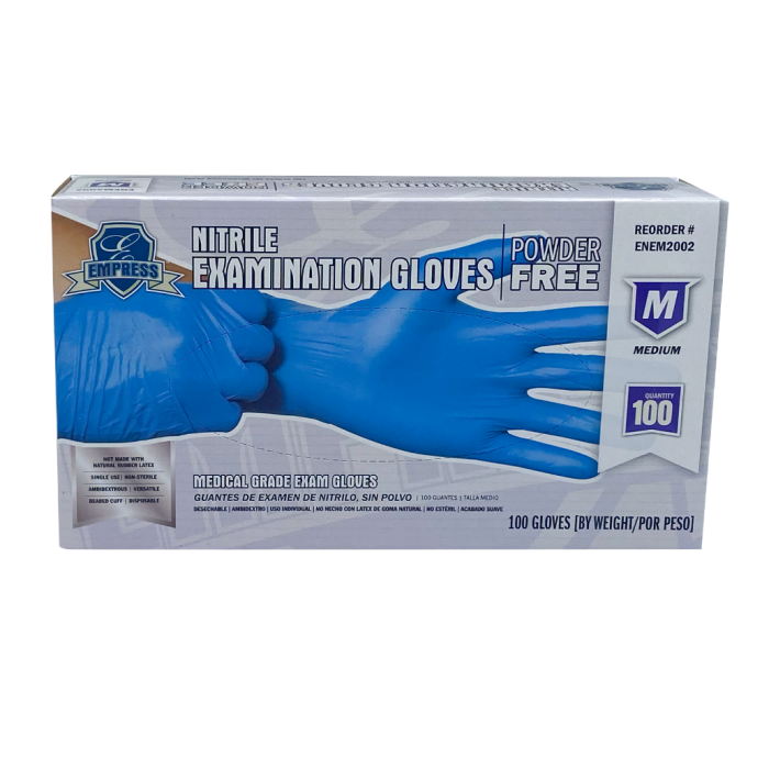 Empress Exam Grade Nitrile Glove Blue Powder Free Medium 10 / 100 cs